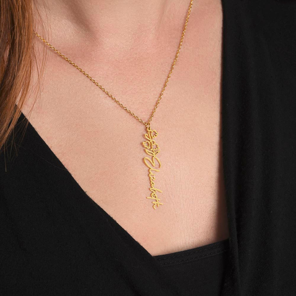 Aquarius Personalized Name Necklace – Carnation Birth Flower – January