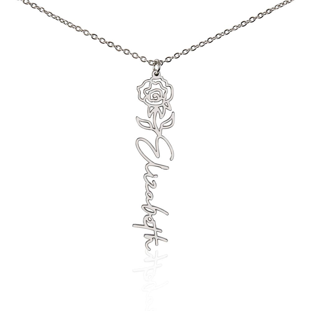 Gemini Personalized Name Necklace – Rose Birth Flower – June