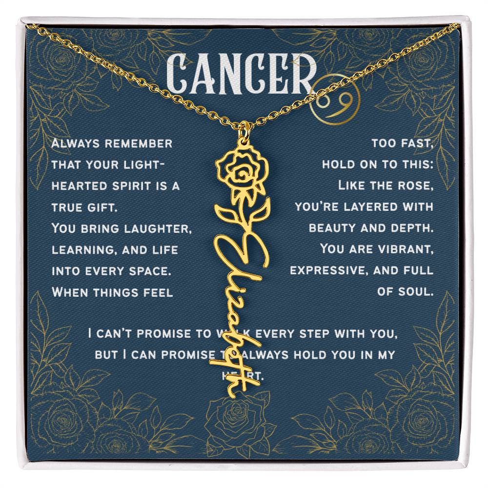 Cancer Personalized Name Necklace – Rose Birth Flower – June