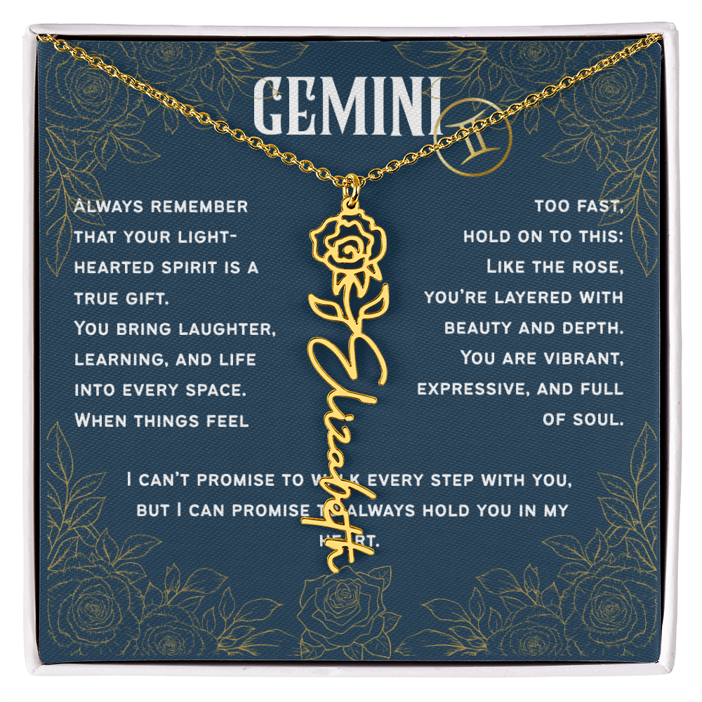 Gemini Personalized Name Necklace – Rose Birth Flower – June