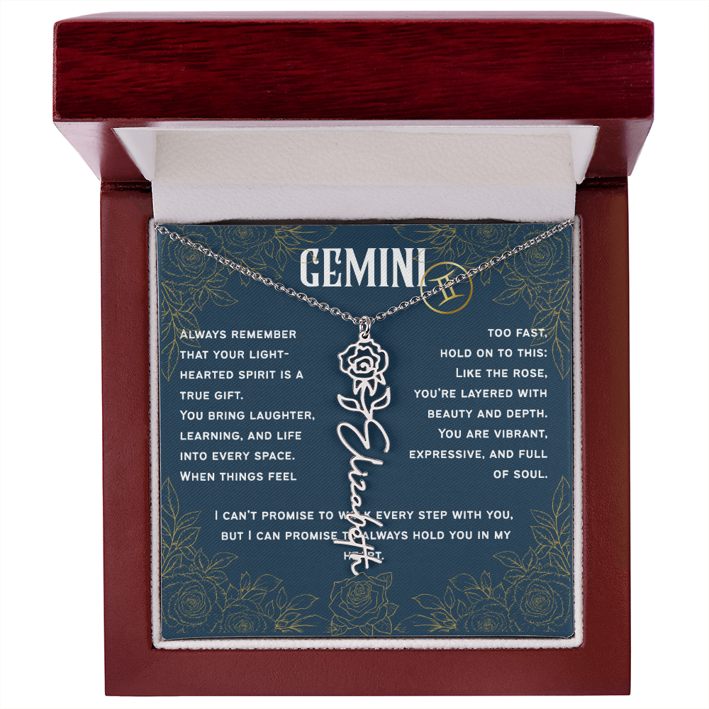 Gemini Personalized Name Necklace – Rose Birth Flower – June