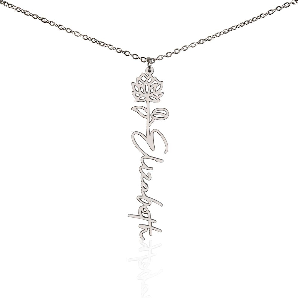 Cancer Personalized Name Necklace – Water Lily Birth Flower – July