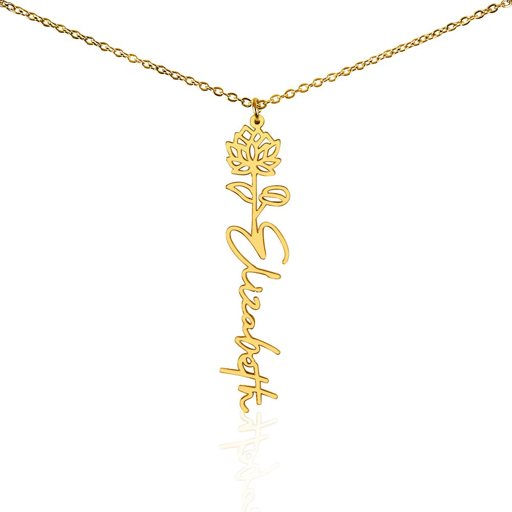 Cancer Personalized Name Necklace – Water Lily Birth Flower – July