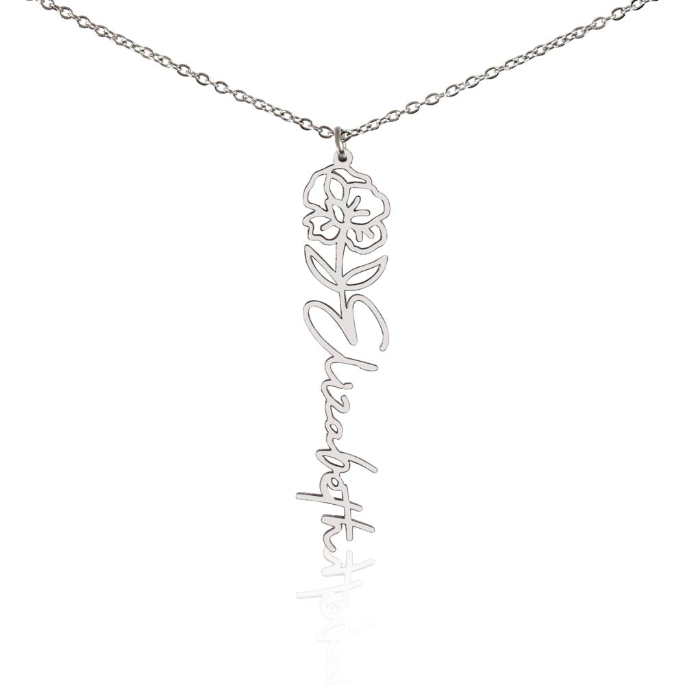 Leo Personalized Name Necklace – Poppy Birth Flower – August