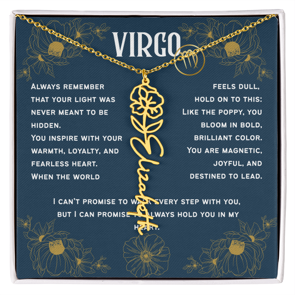 Virgo Personalized Name Necklace – Poppy Birth Flower – August