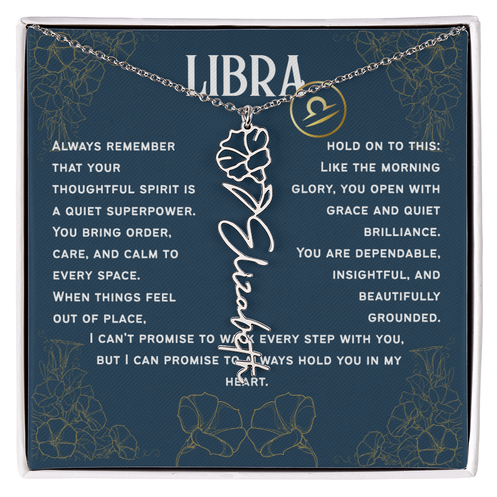 Libra Personalized Name Necklace – Morning Glory Birth Flower – September