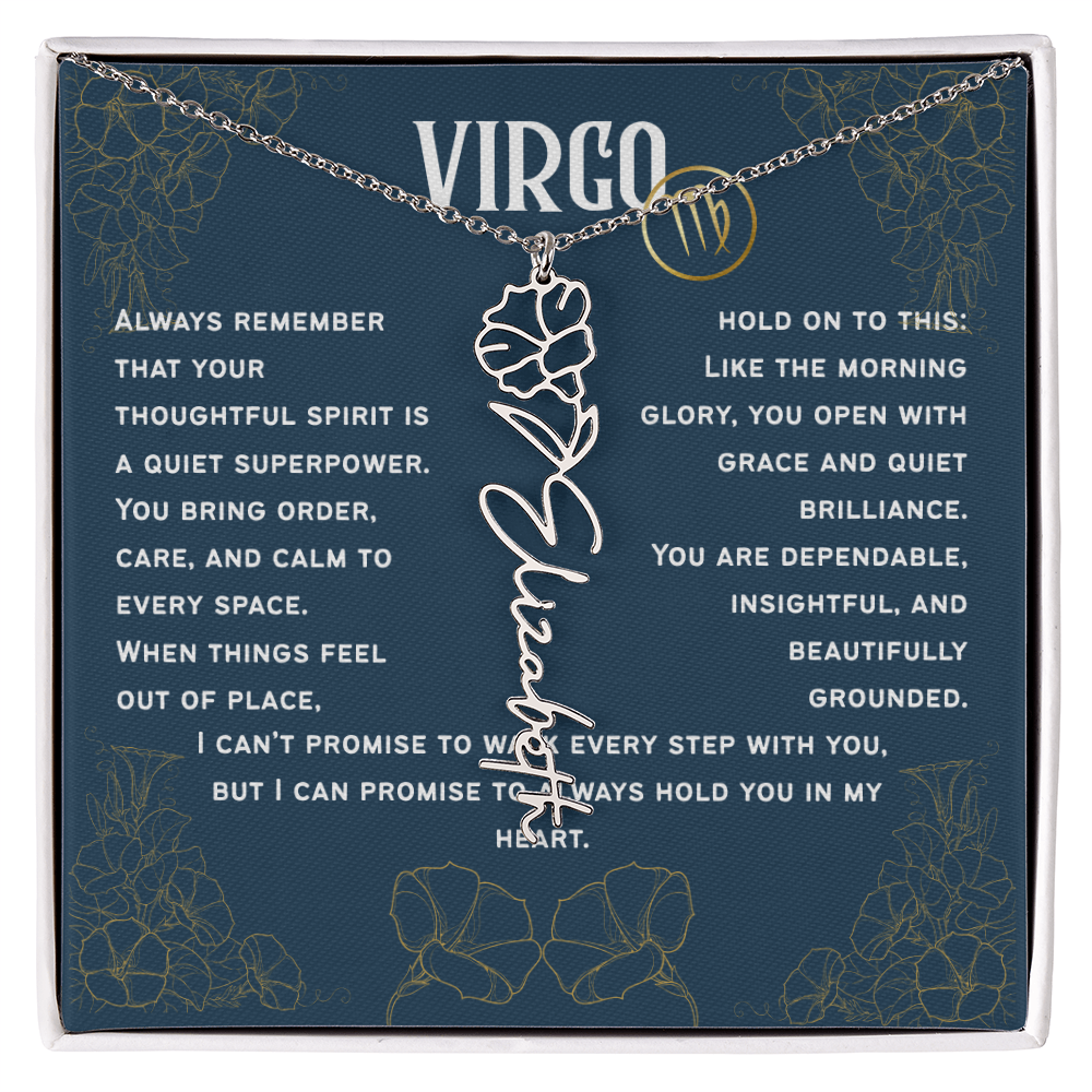 Virgo Personalized Name Necklace – Morning Glory Birth Flower – September