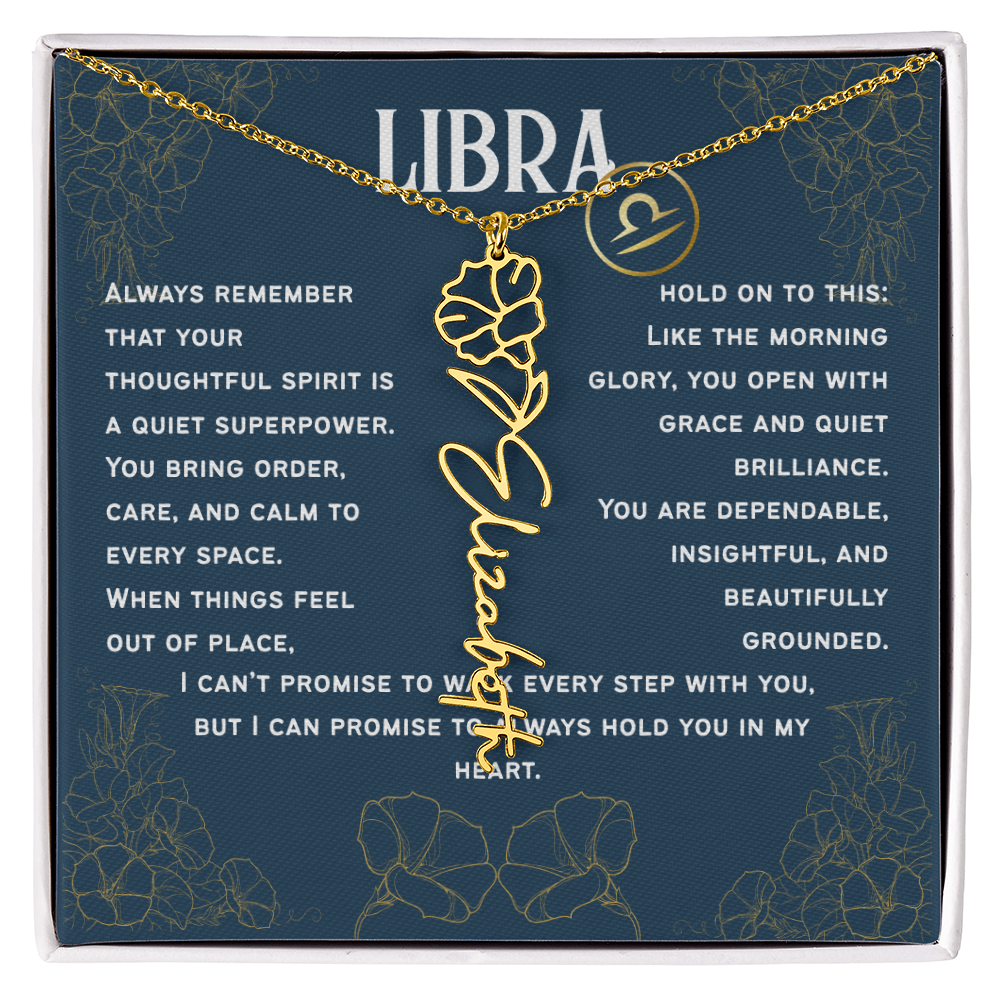 Libra Personalized Name Necklace – Morning Glory Birth Flower – September