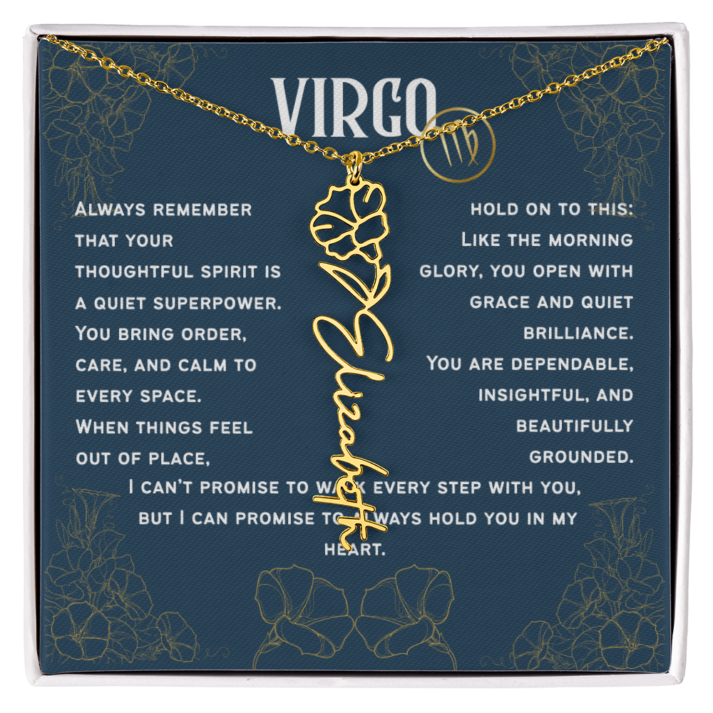 Virgo Personalized Name Necklace – Morning Glory Birth Flower – September