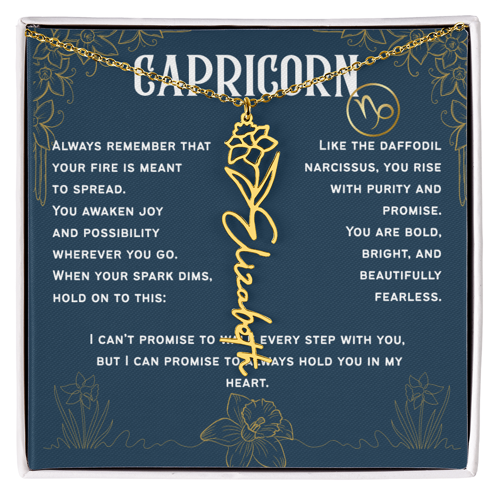 Capricorn Personalized Name Necklace – Daffodil Narcissus Birth Flower – December