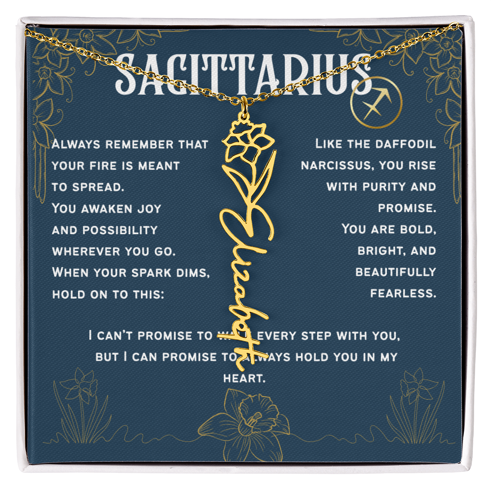 Sagittarius Personalized Name Necklace – Daffodil Narcissus Birth Flower – December