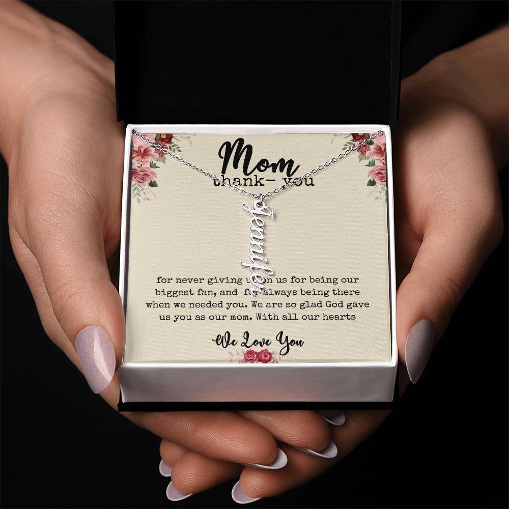 💖 “Names Close to Her Heart” – Vertical Bar Name Necklace for Mom