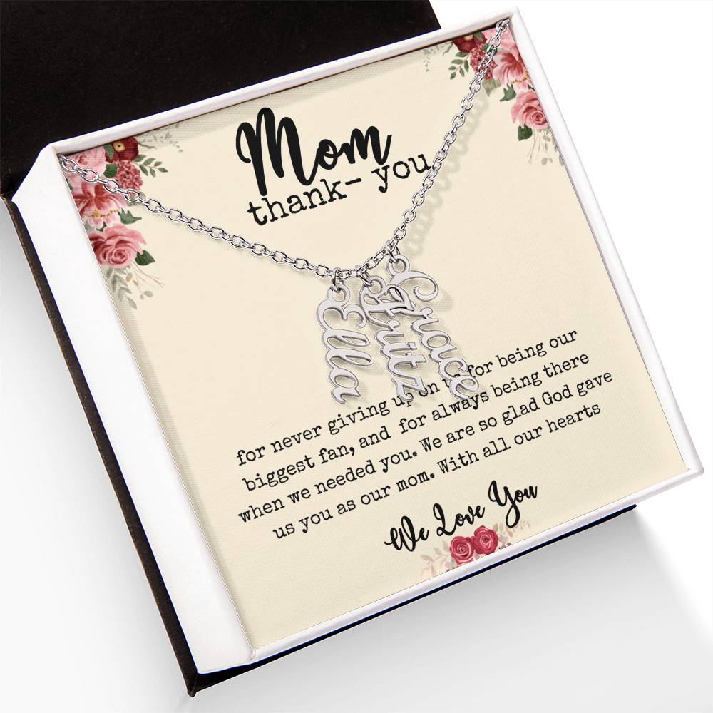 💖 “Names Close to Her Heart” – Vertical Bar Name Necklace for Mom