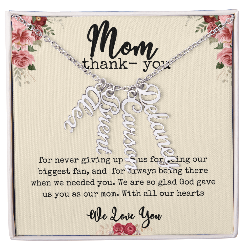 💖 “Names Close to Her Heart” – Vertical Bar Name Necklace for Mom