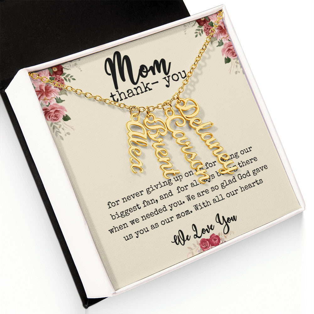 💖 “Names Close to Her Heart” – Vertical Bar Name Necklace for Mom