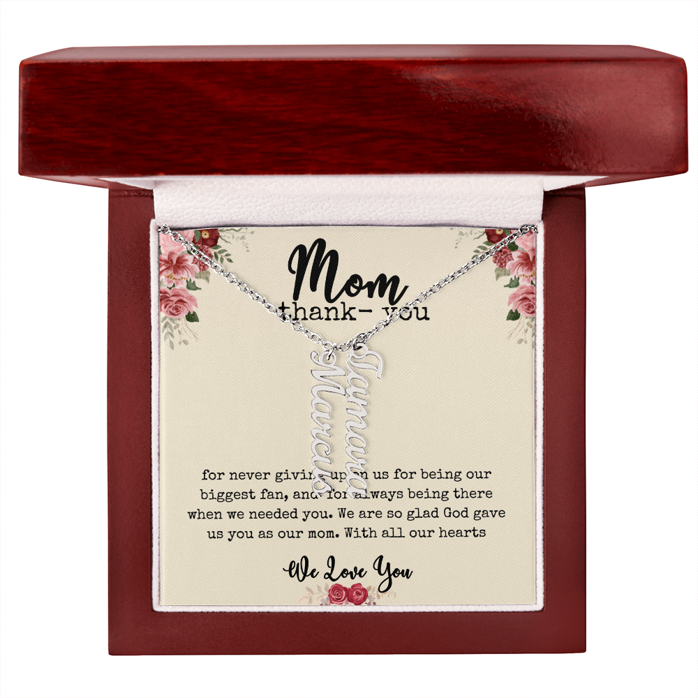 💖 “Names Close to Her Heart” – Vertical Bar Name Necklace for Mom