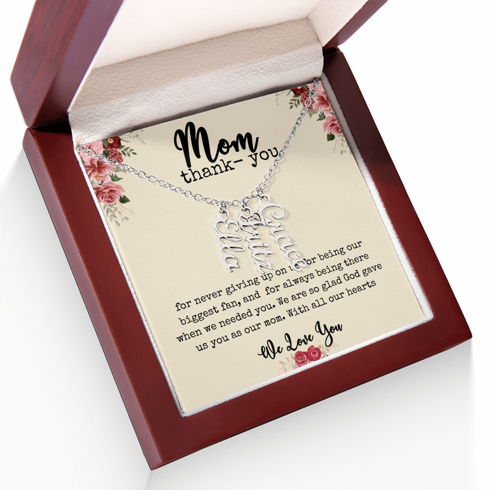💖 “Names Close to Her Heart” – Vertical Bar Name Necklace for Mom
