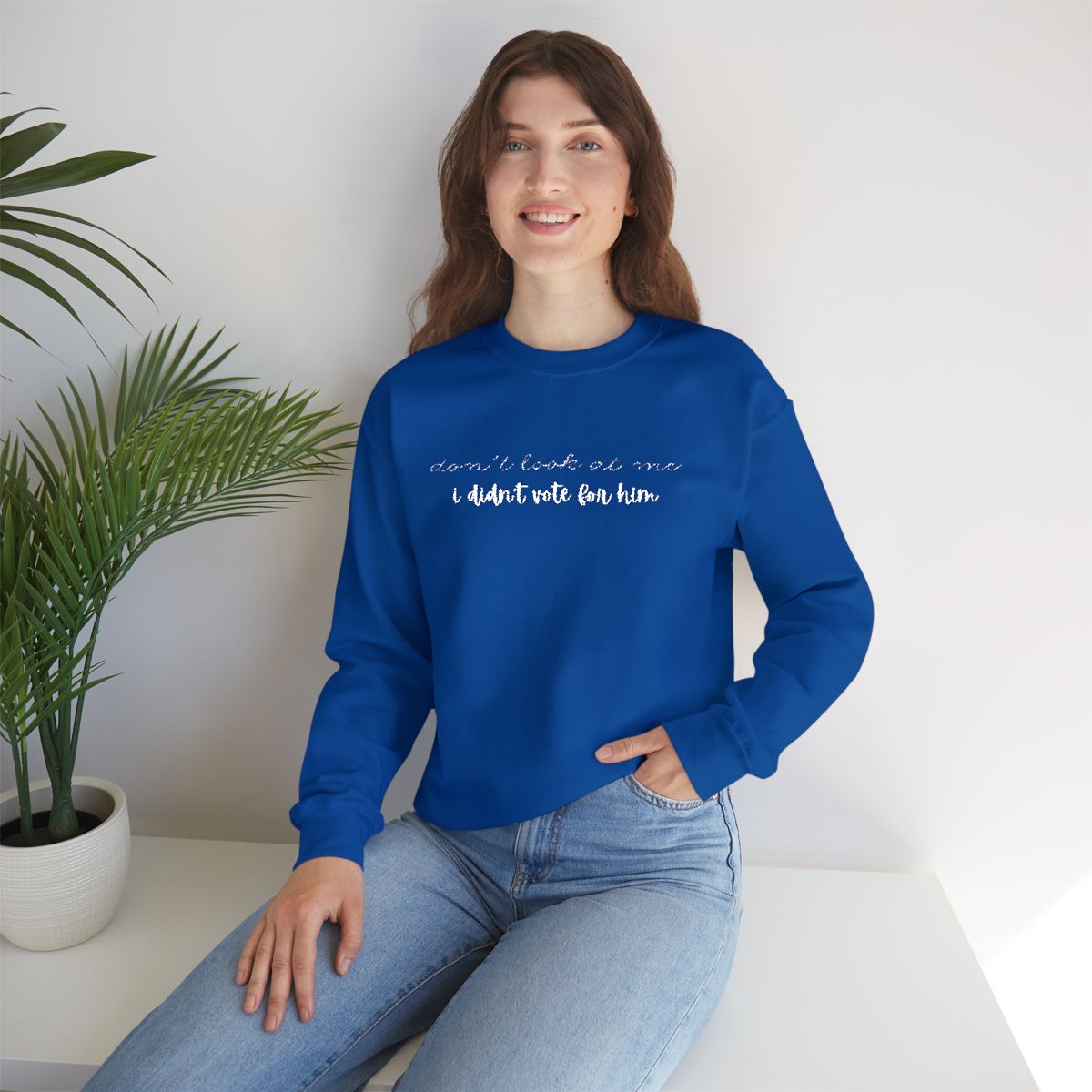 Don't Look at Me I Didn't Vote for Him | Unisex Embroidered Crewneck Sweatshirt | Political Humor Gift | Patriotic Statement Apparel