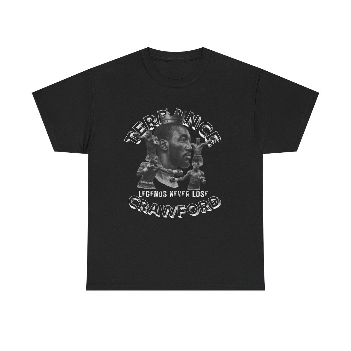 Terence Bud Crawford Graphic Tees | Legends Never Lose Front & Back Design | Short-Sleeve Cotton T-Shirt and Long-Sleeve Hooded Tee