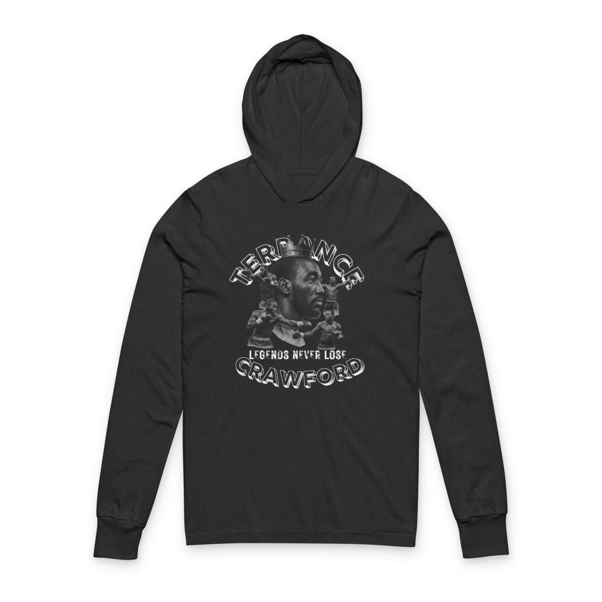 Terence Bud Crawford Graphic Tees | Legends Never Lose Front & Back Design | Short-Sleeve Cotton T-Shirt and Long-Sleeve Hooded Tee