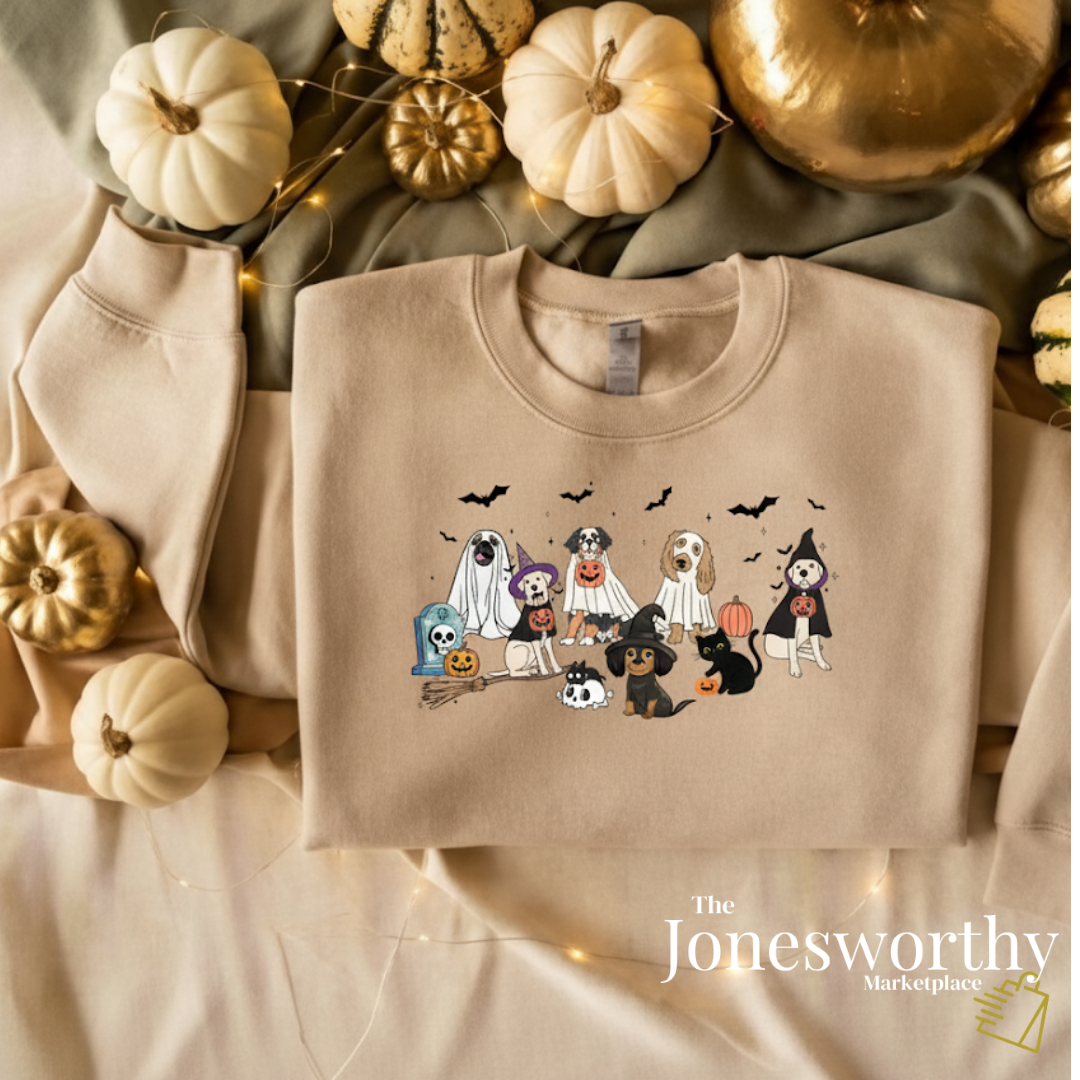 Cute Ghost Dogs Halloween Shirts, Sweatshirts, Hoodies, Crop Tops & Onesies | Dog Lovers Halloween Gift for the Whole Family