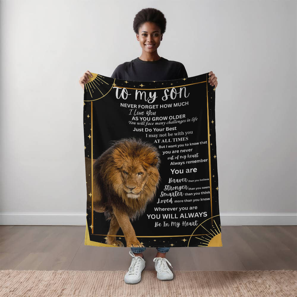 To My Son Lion Blanket | Inspirational Gift from Mom or Dad | Mink Touch or Sherpa Fleece | 30x40 & 60x80 | Meaningful Son Gift