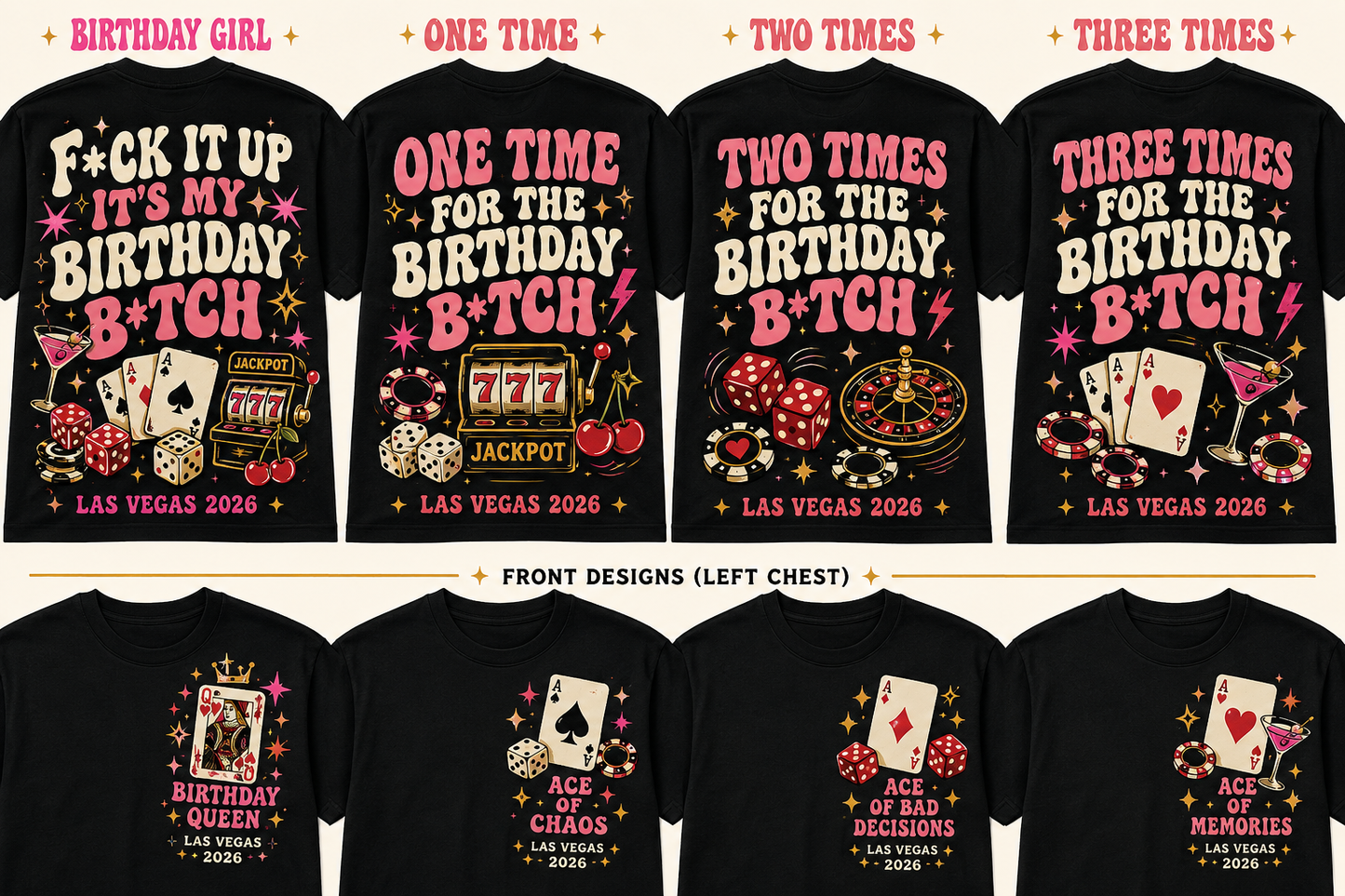 👑🎰♠️ Las Vegas Birthday Collection | Queen Birthday Trip Shirts | Personalized Year | Gildan® 8000 DryBlend® Unisex T-Shirt