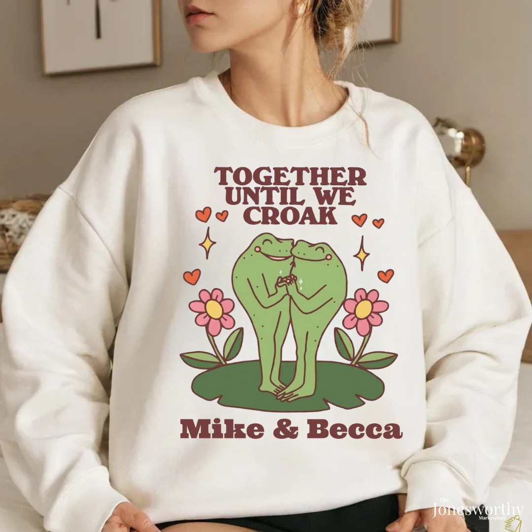 Together Until We Croak  Garment Dyed Comfort Colors Sweatshirt | Personalized Frog Couple  | Valentines Anniversary Gift