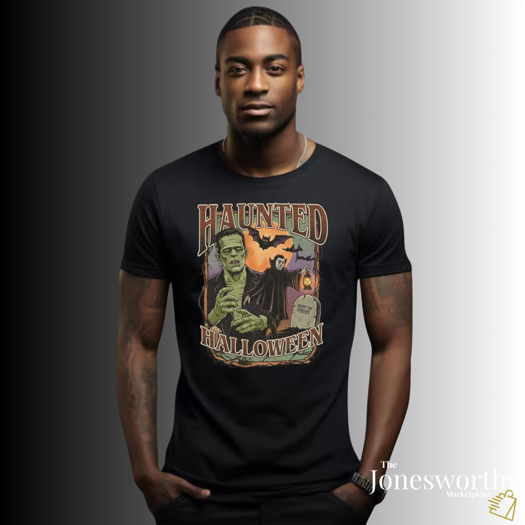 Vintage Haunted Halloween Graphic Tee or Sweatshirt | Retro Frankenstein & Dracula Fall Shirt