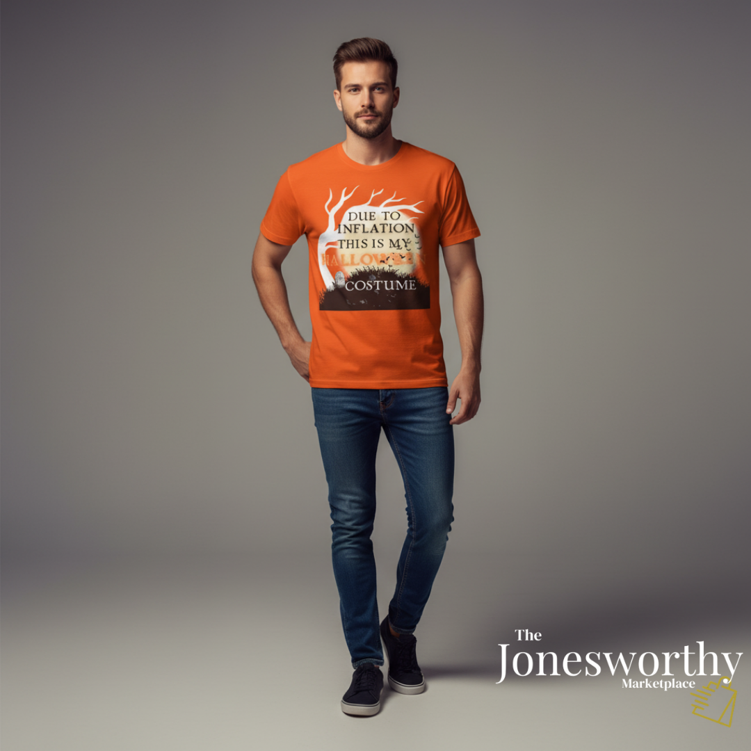 Funny Halloween Shirts | Sweatshirts | Due to Inflation Costume | Inflation, Black or Orange Unisex Tees & Crewnecks