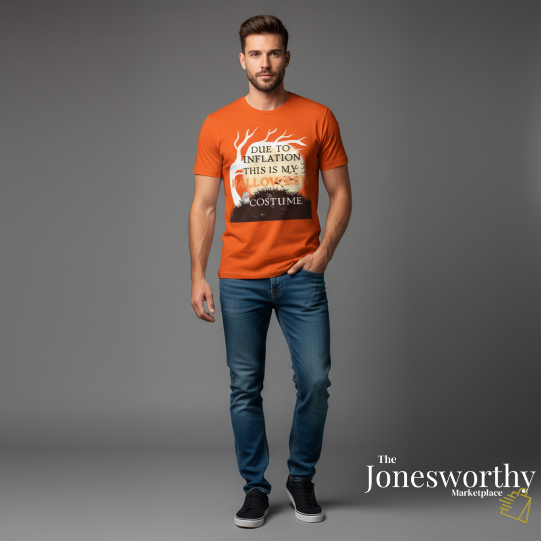 Funny Halloween Shirts | Sweatshirts | Due to Inflation Costume | Inflation, Black or Orange Unisex Tees & Crewnecks