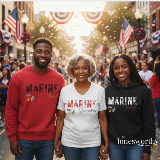 Personalized Marine Family Support Tee, Sweatshirt & Hoodie Collection | Custom Military Apparel for Marine Families