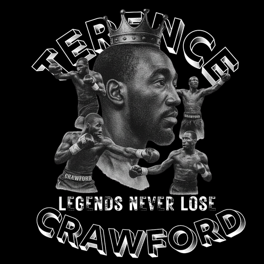 Terence Bud Crawford Graphic Tees | Legends Never Lose Front & Back Design | Short-Sleeve Cotton T-Shirt  and Long-Sleeve Hooded Tee