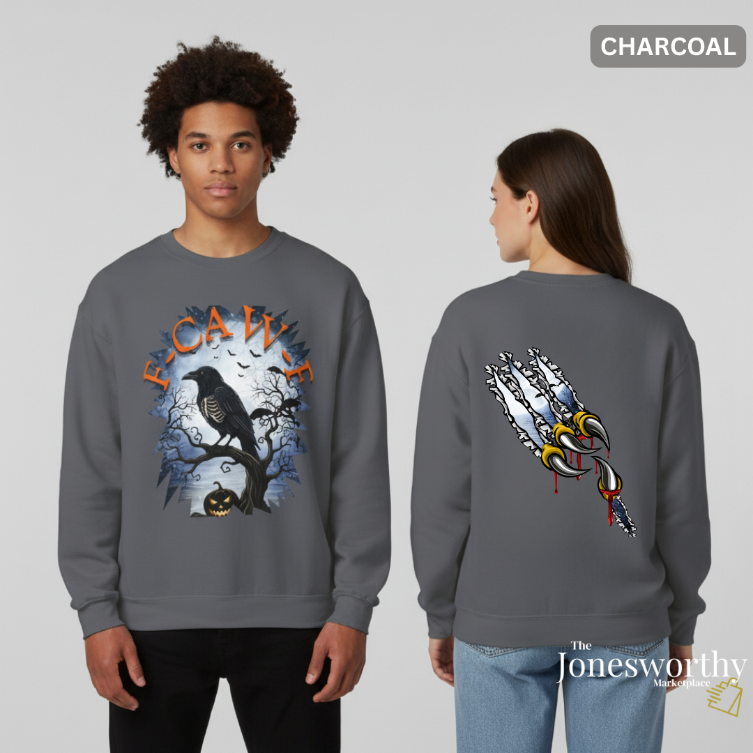 F-CAW-F Funny Halloween Shirt | Crow Skeleton Design, Front and Back Print | Unisex Tee, Hoodie & Sweatshirt (S–2XL)