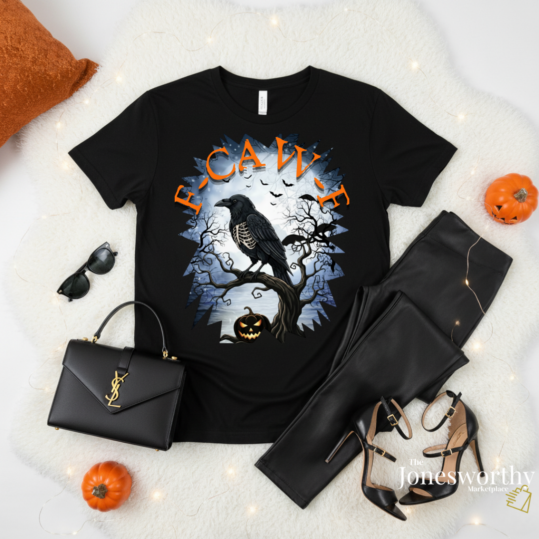 F-CAW-F Funny Halloween Shirt | Crow Skeleton Design, Front and Back Print | Unisex Tee, Hoodie & Sweatshirt (S–2XL)