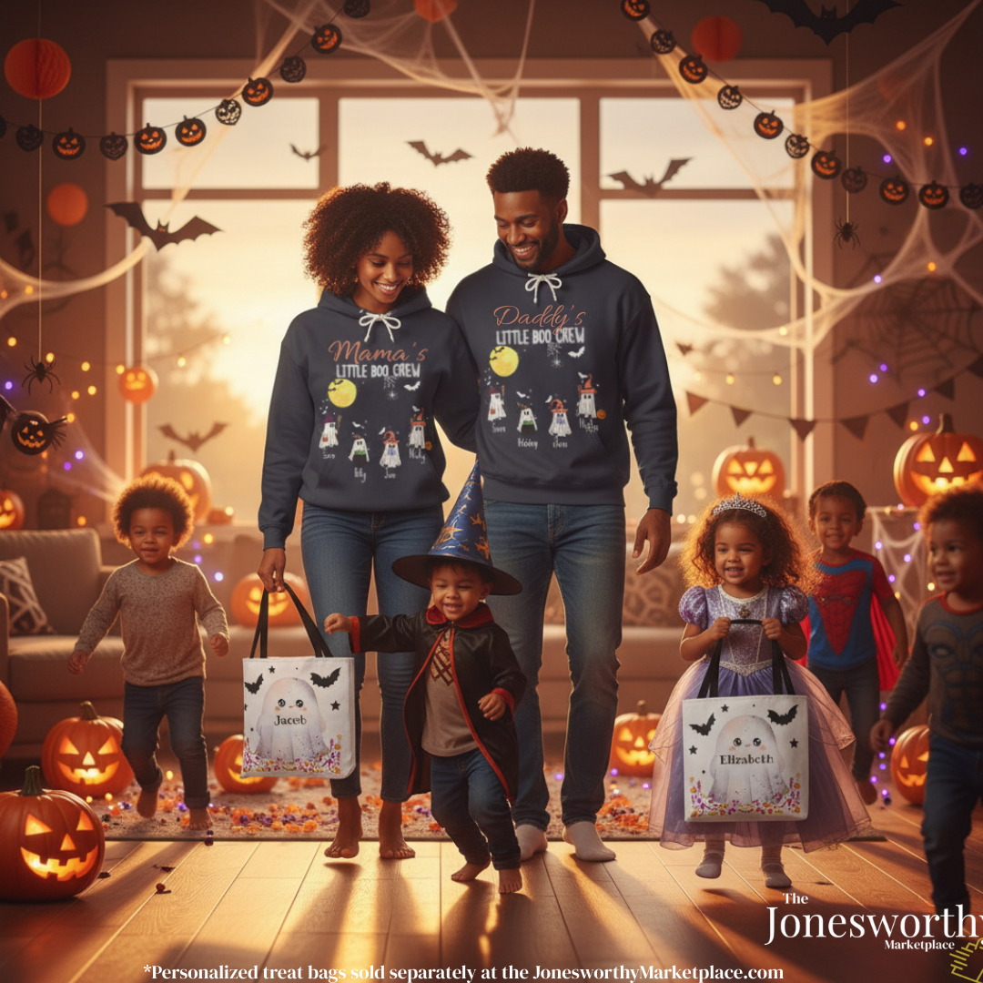 Personalized Halloween Hoodie – Custom “Little Boo Crew” Ghost Sweatshirt with Names & Titles