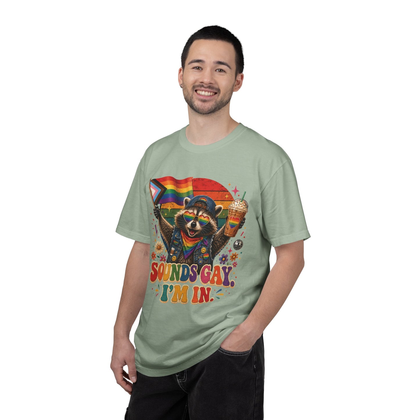 Sounds Gay I'm In Shirt, Pride Raccoon Tee, LGBTQ Pride Shirt, Ally Gift, Drag Brunch Shirt, Comfort Colors Graphic Tee