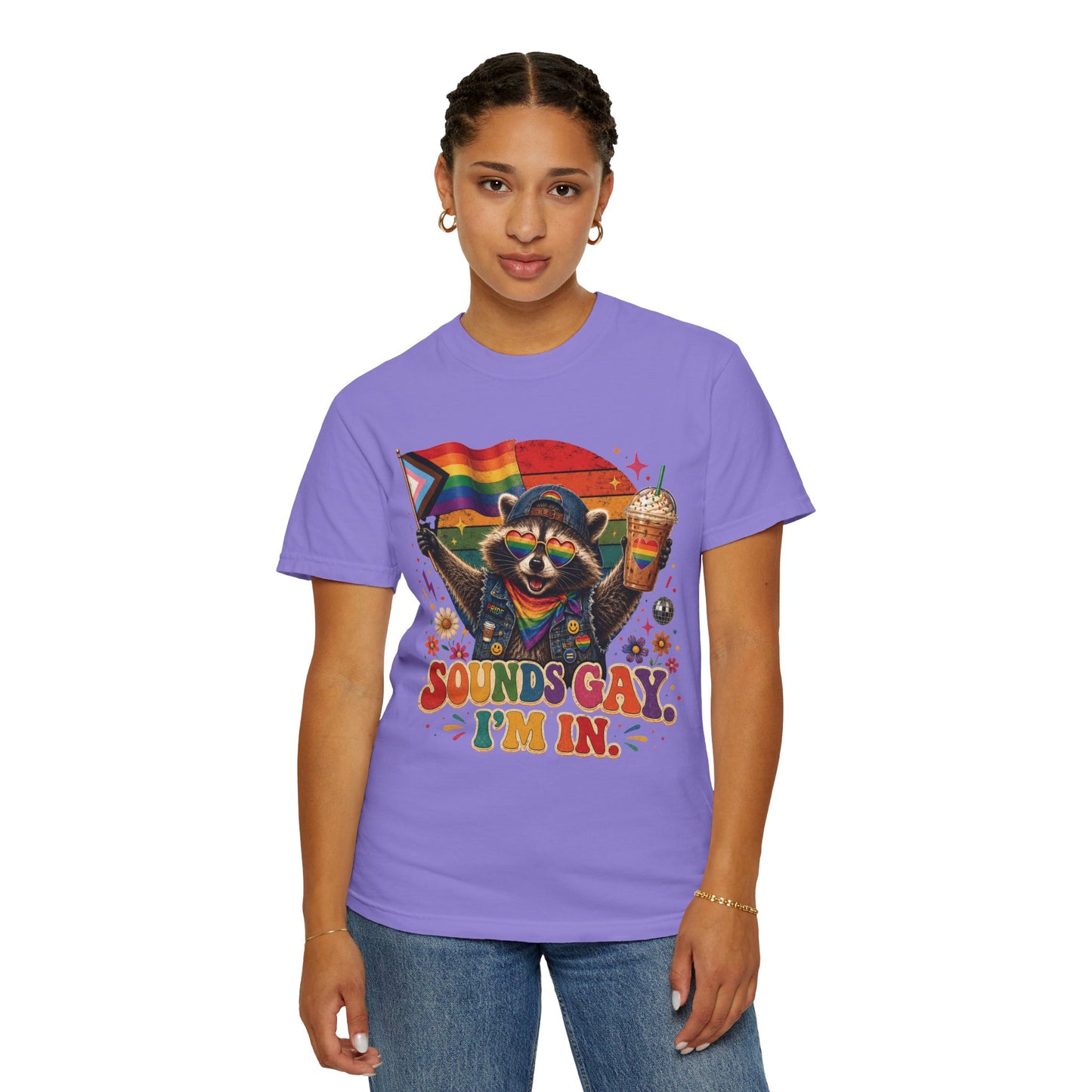 Sounds Gay I'm In Shirt, Pride Raccoon Tee, LGBTQ Pride Shirt, Ally Gift, Drag Brunch Shirt, Comfort Colors Graphic Tee