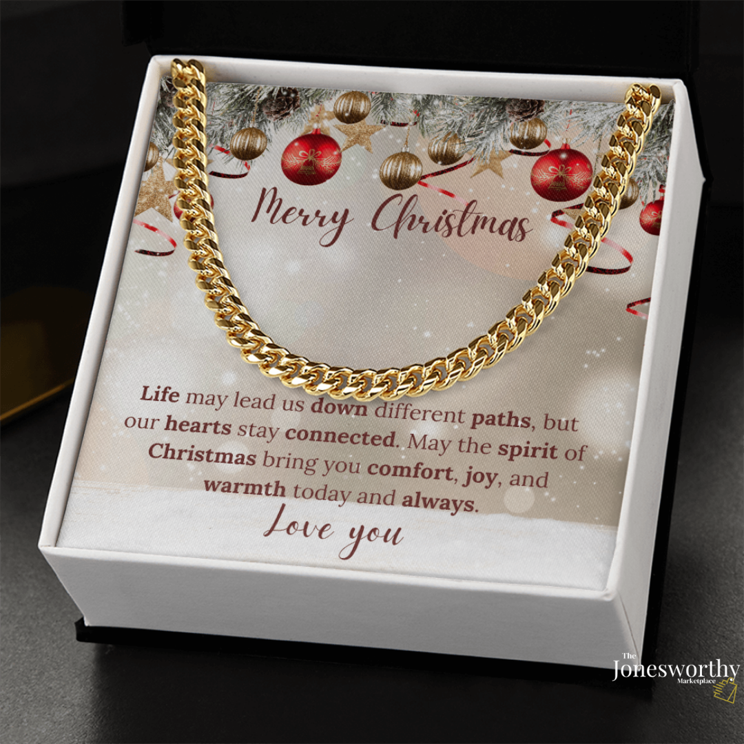 Christmas Necklace or Cuban Link Chain – Universal Holiday Jewelry for Him or Her | Yellow & White Gold Options | LED Gift Box Upgrade