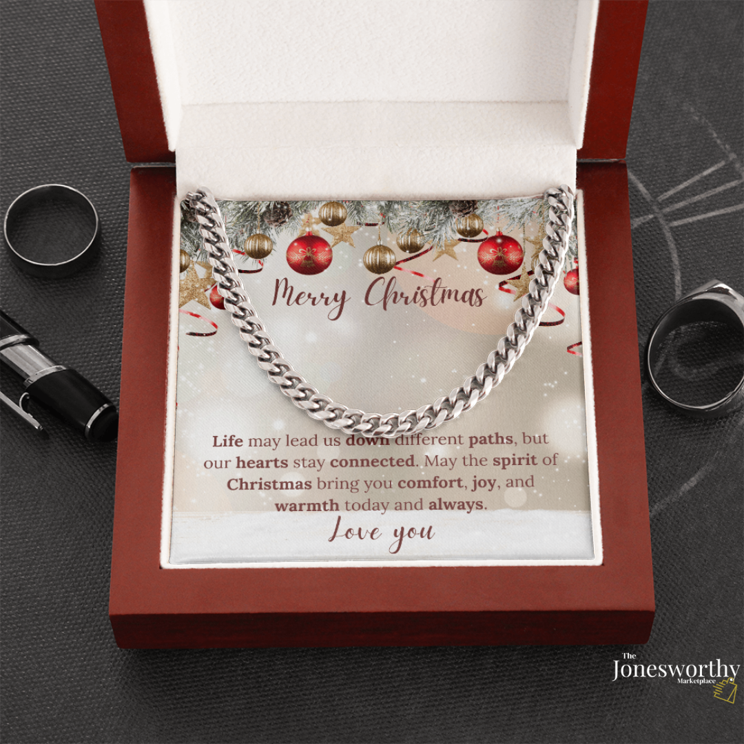 Christmas Necklace or Cuban Link Chain – Universal Holiday Jewelry for Him or Her | Yellow & White Gold Options | LED Gift Box Upgrade