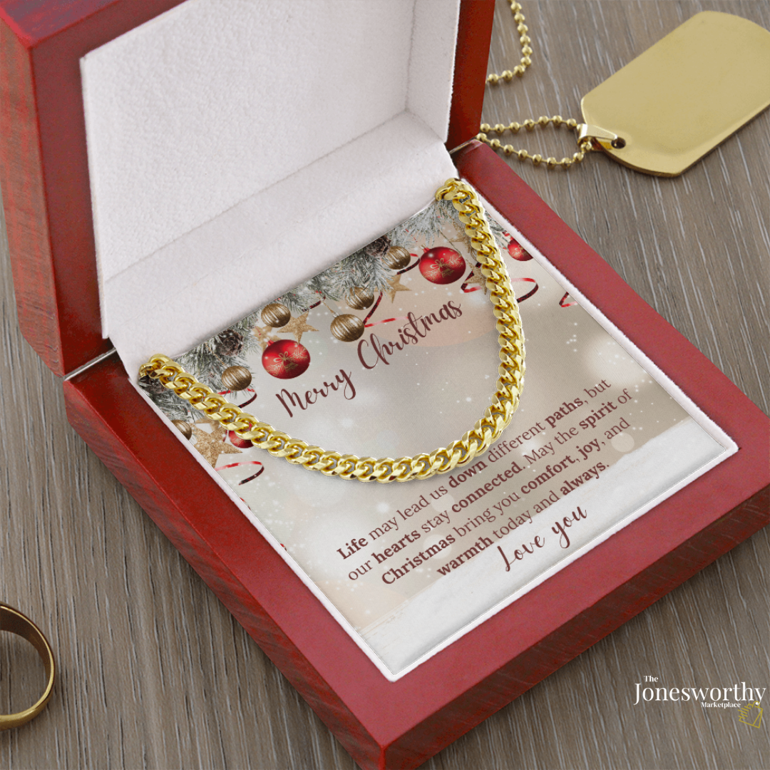 Christmas Necklace or Cuban Link Chain – Universal Holiday Jewelry for Him or Her | Yellow & White Gold Options | LED Gift Box Upgrade