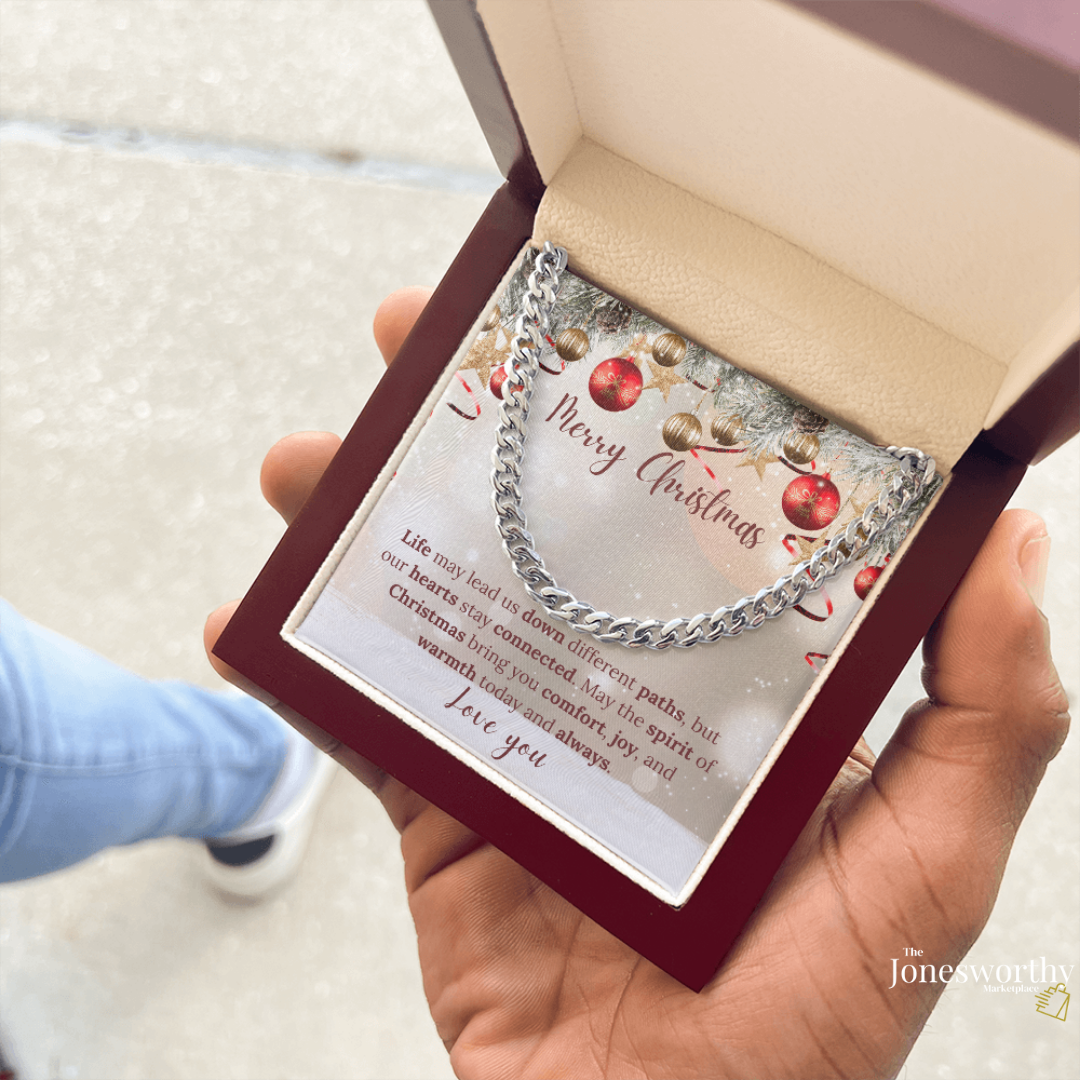 Christmas Necklace or Cuban Link Chain – Universal Holiday Jewelry for Him or Her | Yellow & White Gold Options | LED Gift Box Upgrade