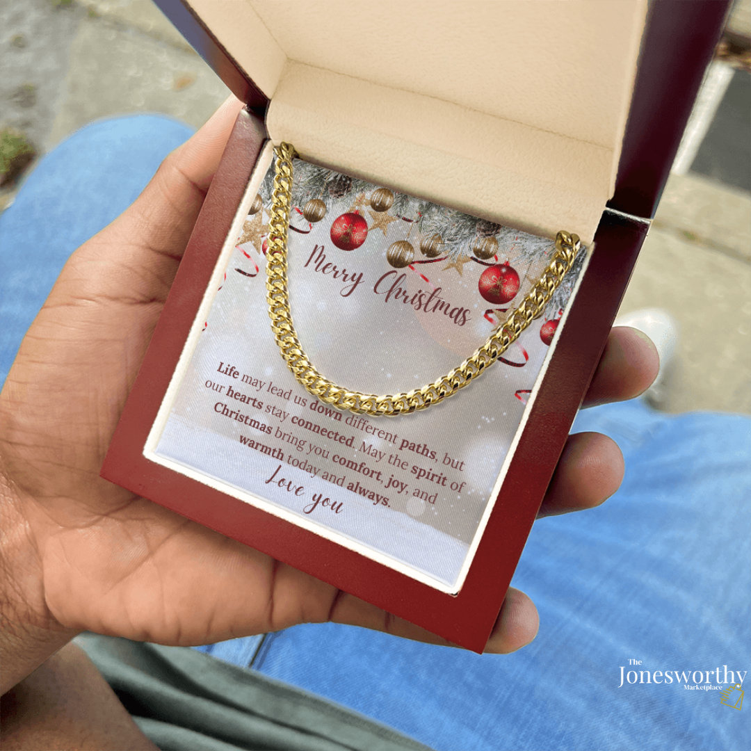 Christmas Necklace or Cuban Link Chain – Universal Holiday Jewelry for Him or Her | Yellow & White Gold Options | LED Gift Box Upgrade