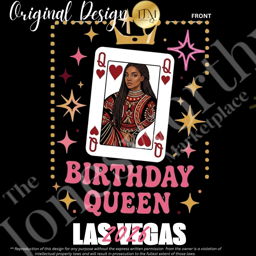 Birthday Queen Las Vegas 2026 | Black Queen Birthday BTrip Shirt | Front & Back Graphic | Gildan® 8000 DryBlend® Unisex T-Shirt