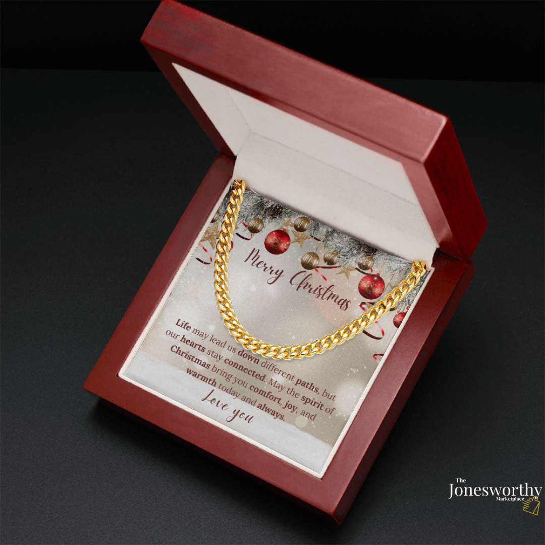 Christmas Necklace or Cuban Link Chain – Universal Holiday Jewelry for Him or Her | Yellow & White Gold Options | LED Gift Box Upgrade