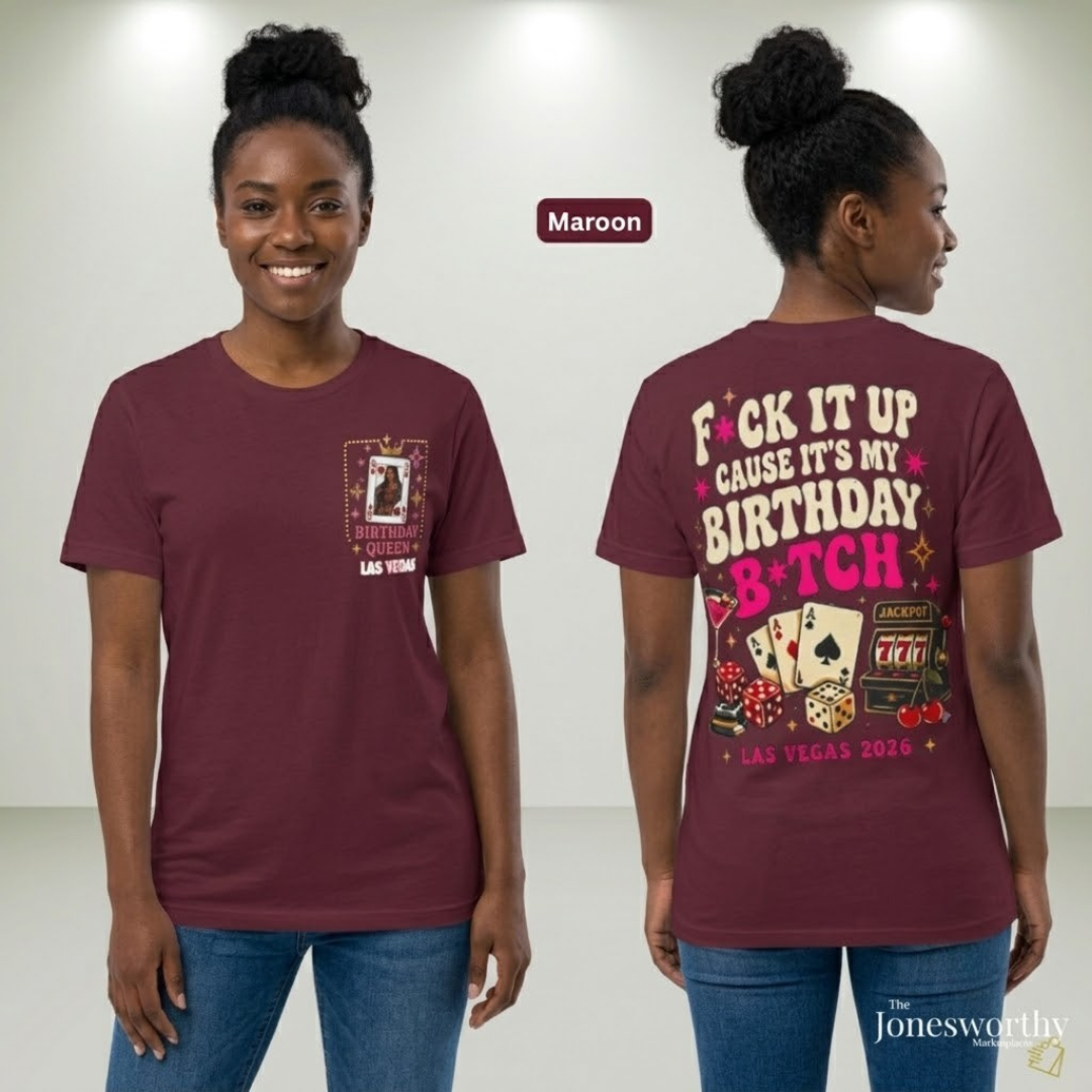 Birthday Queen Las Vegas 2026 | Black Queen Birthday BTrip Shirt | Front & Back Graphic | Gildan® 8000 DryBlend® Unisex T-Shirt