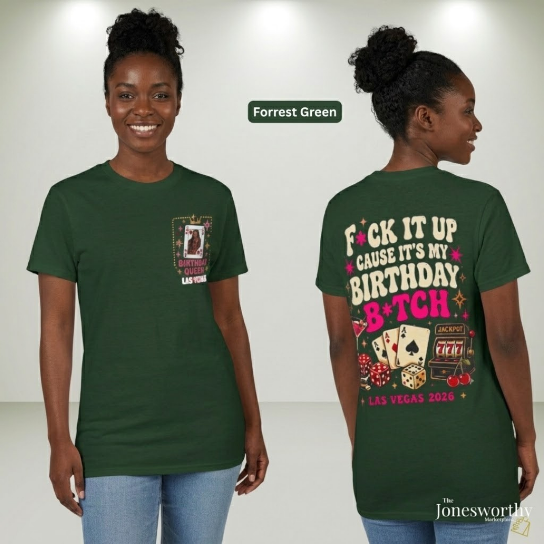 Birthday Queen Las Vegas 2026 | Black Queen Birthday BTrip Shirt | Front & Back Graphic | Gildan® 8000 DryBlend® Unisex T-Shirt