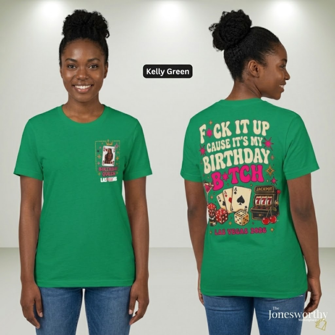 Birthday Queen Las Vegas 2026 | Black Queen Birthday BTrip Shirt | Front & Back Graphic | Gildan® 8000 DryBlend® Unisex T-Shirt