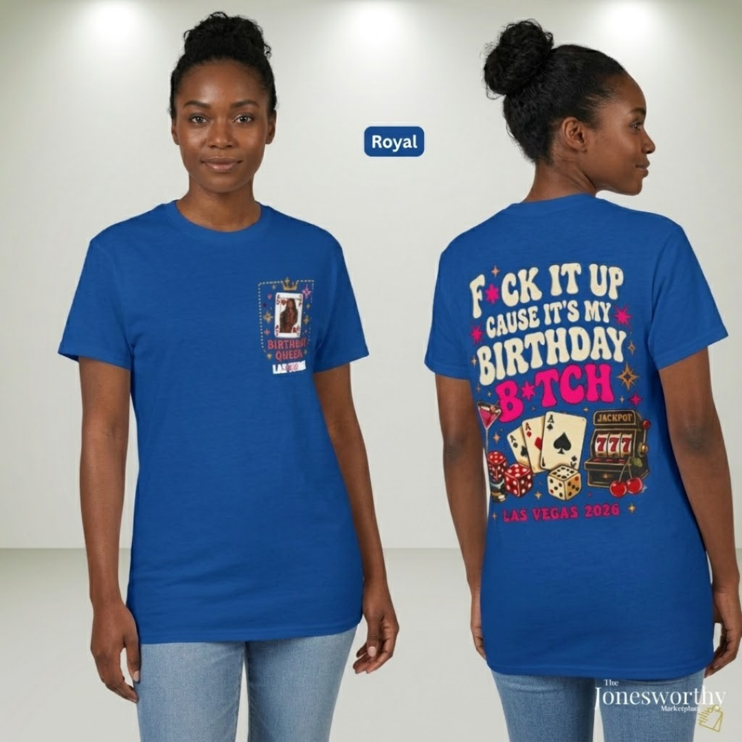 Birthday Queen Las Vegas 2026 | Black Queen Birthday BTrip Shirt | Front & Back Graphic | Gildan® 8000 DryBlend® Unisex T-Shirt