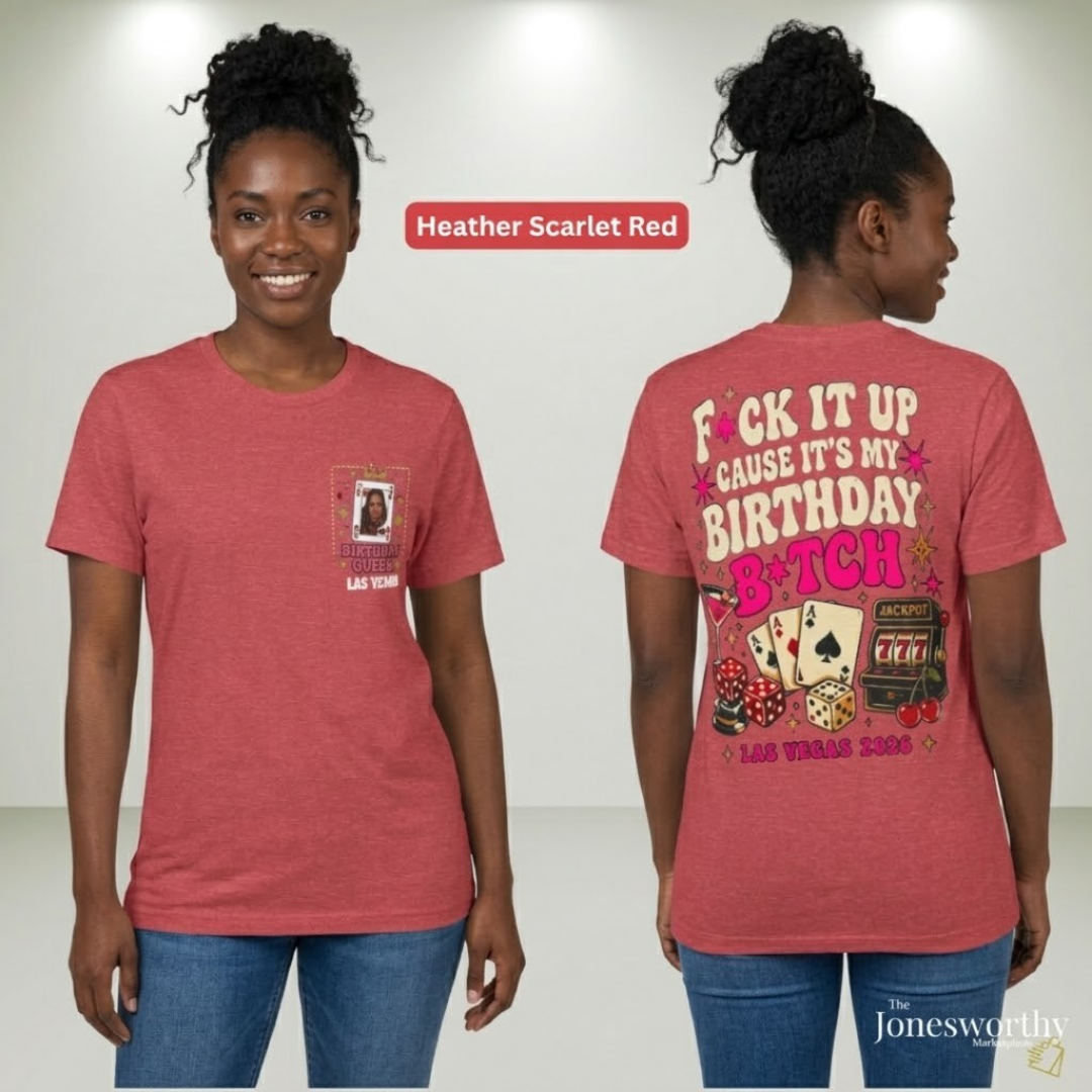 Birthday Queen Las Vegas 2026 | Black Queen Birthday BTrip Shirt | Front & Back Graphic | Gildan® 8000 DryBlend® Unisex T-Shirt